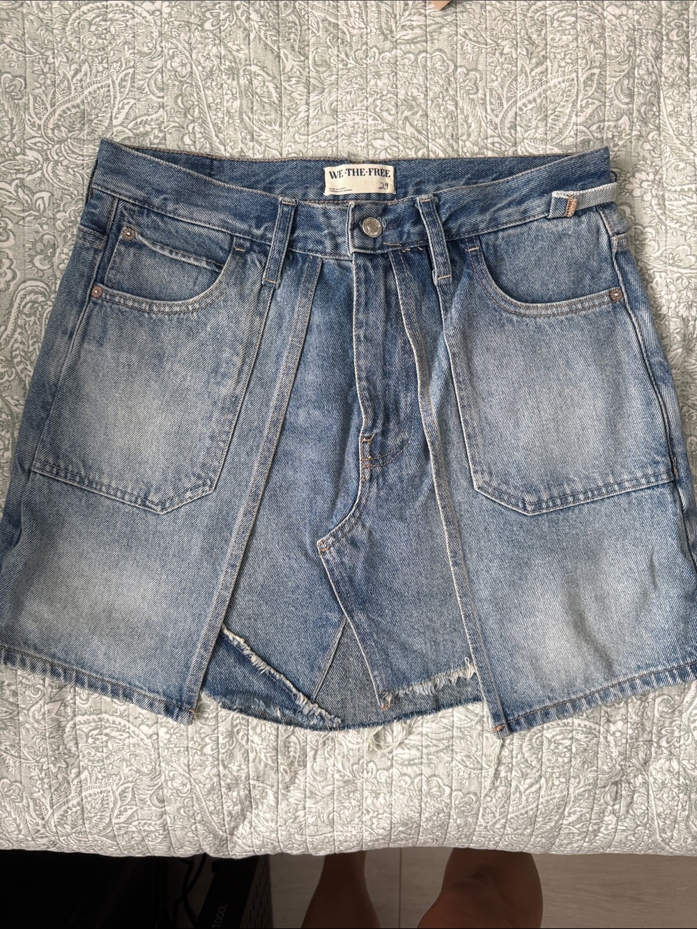 We The Free Faded Blue Denim Split-Front Skirt
